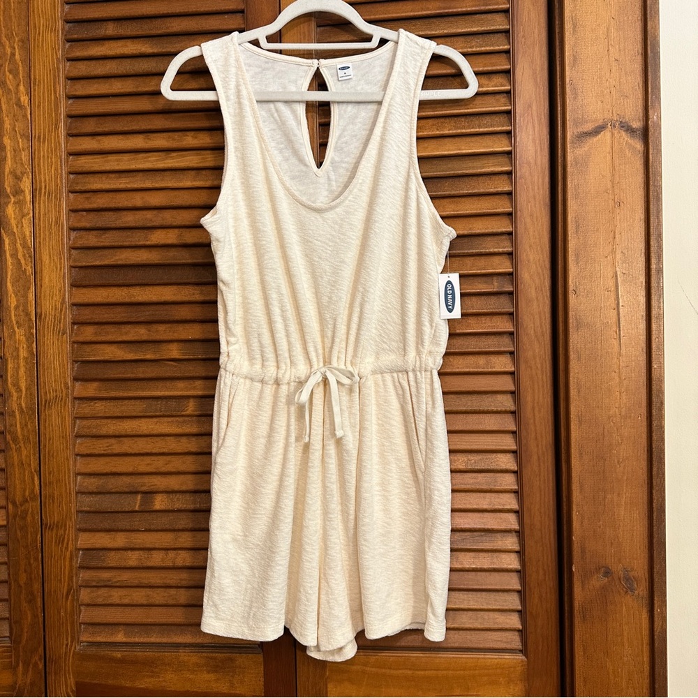 NWT Old Navy waist-defined sleeveless terry romper cover-up, cream, M
